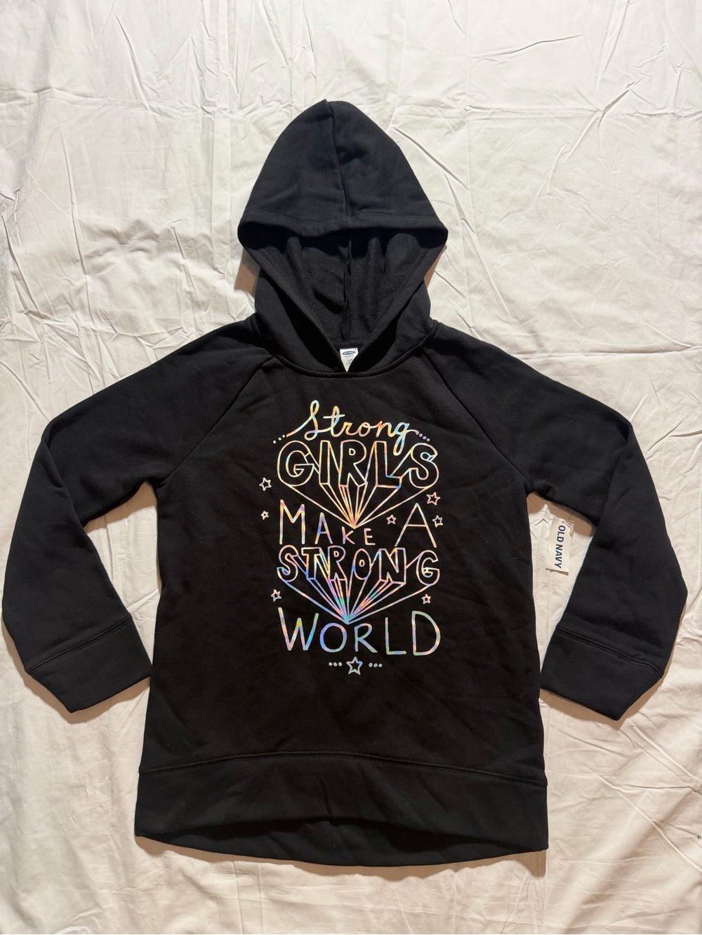 Old Navy Girls Graphic Hoodie Regular Fit Black Size L (10-12)